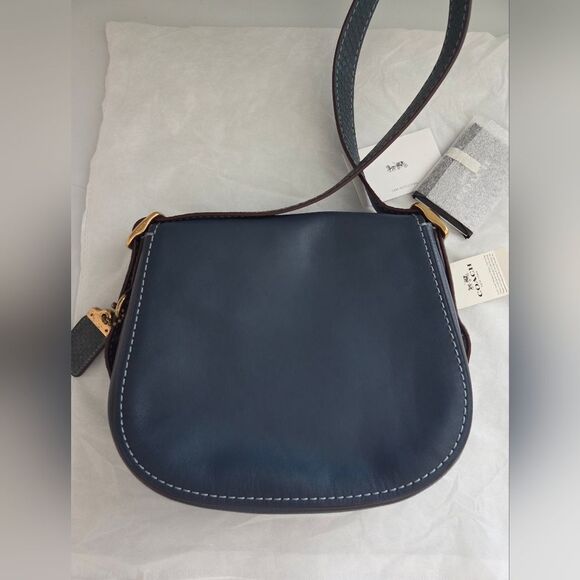 Coach Saddle With Colorblock Python Detail Crossbody Shoulder Bag In Denim Blue - Picture 9 of 12